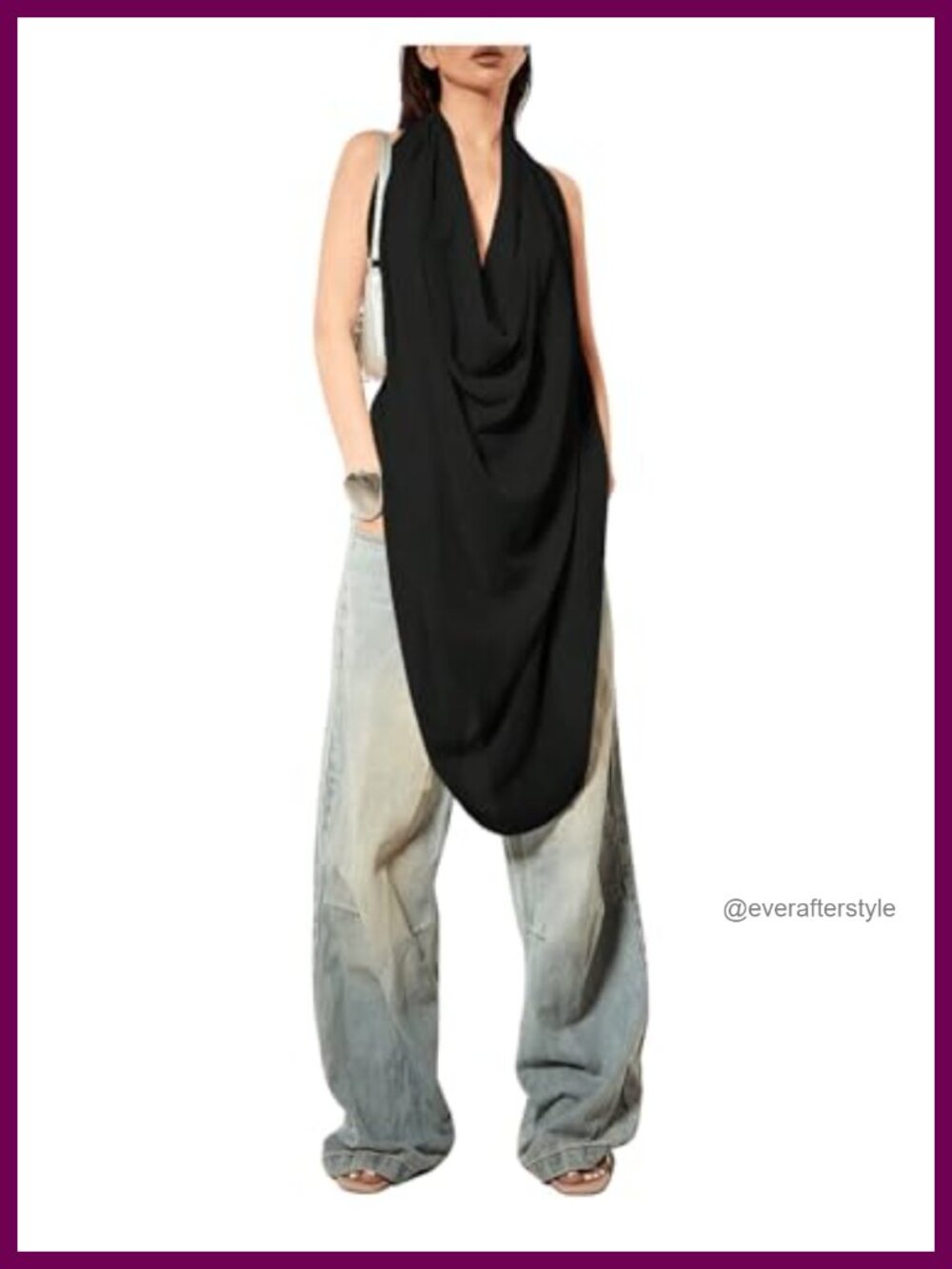 Women's Cowl Neck Backless Halter Tank Top Sleeveless Draped
